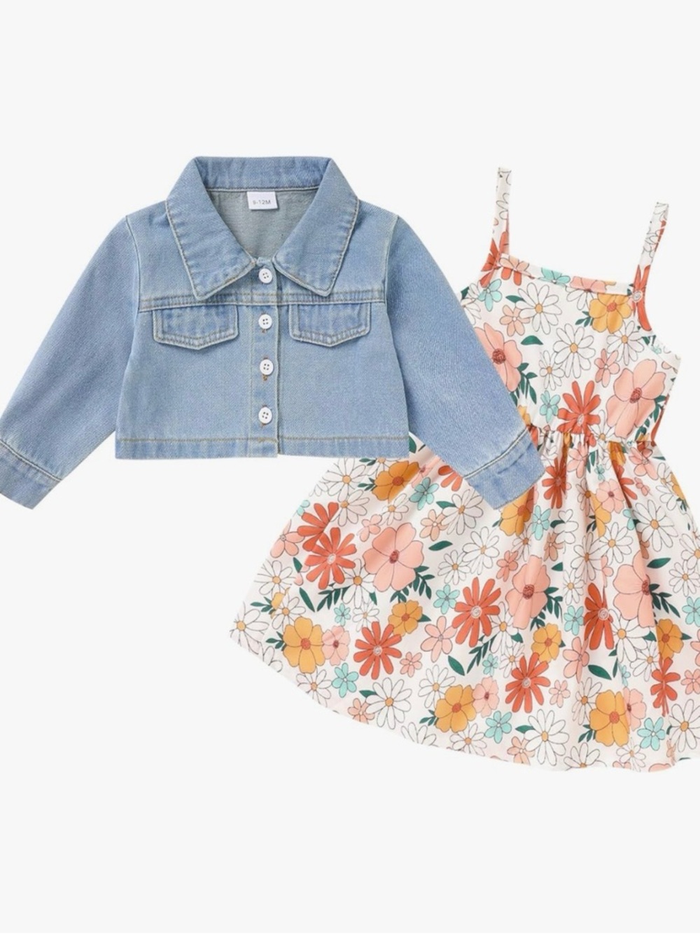 Girls Floral Sundress with Light Wash Denim Jacket